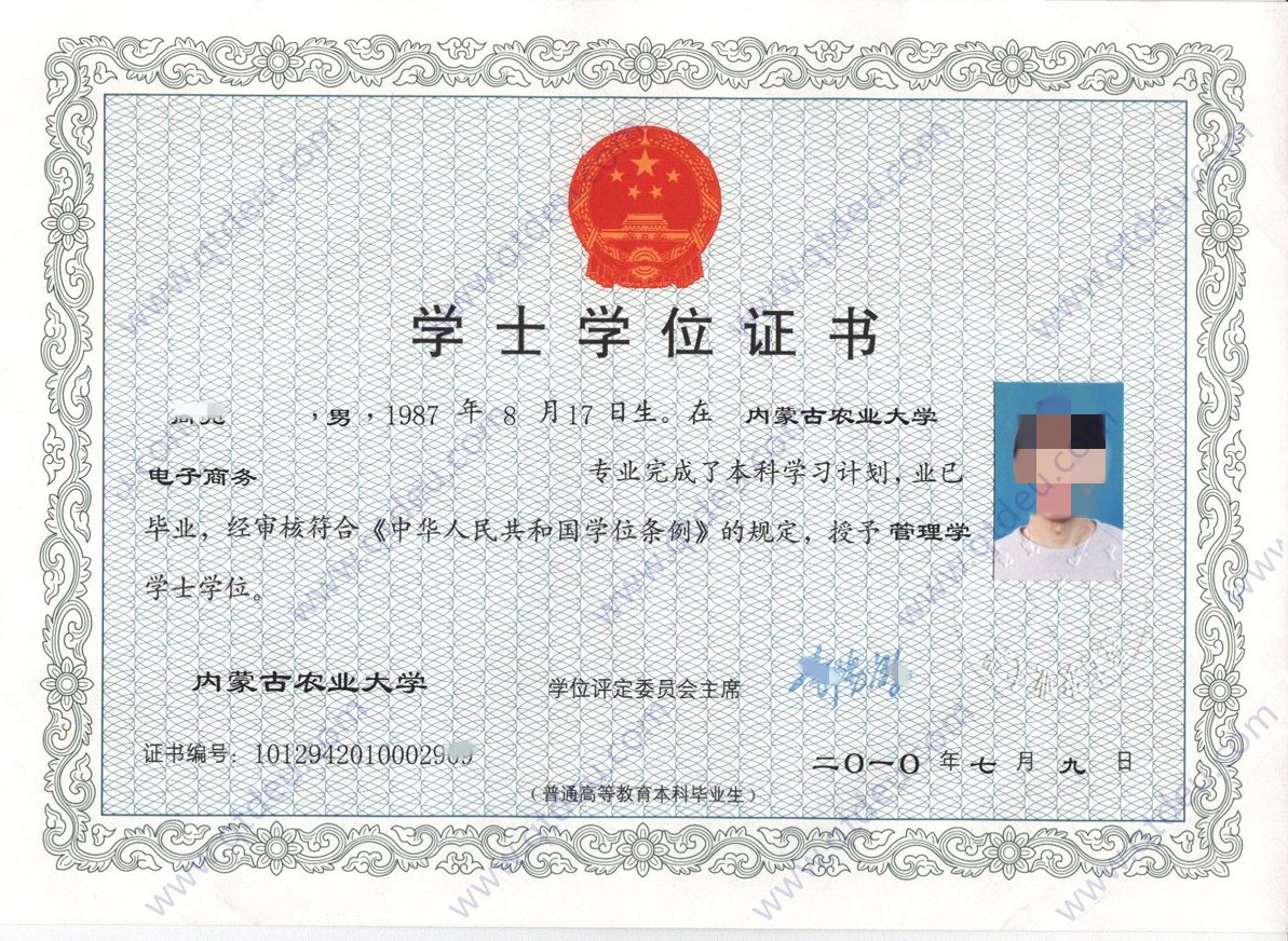 内蒙古农业大学学位证原版样式