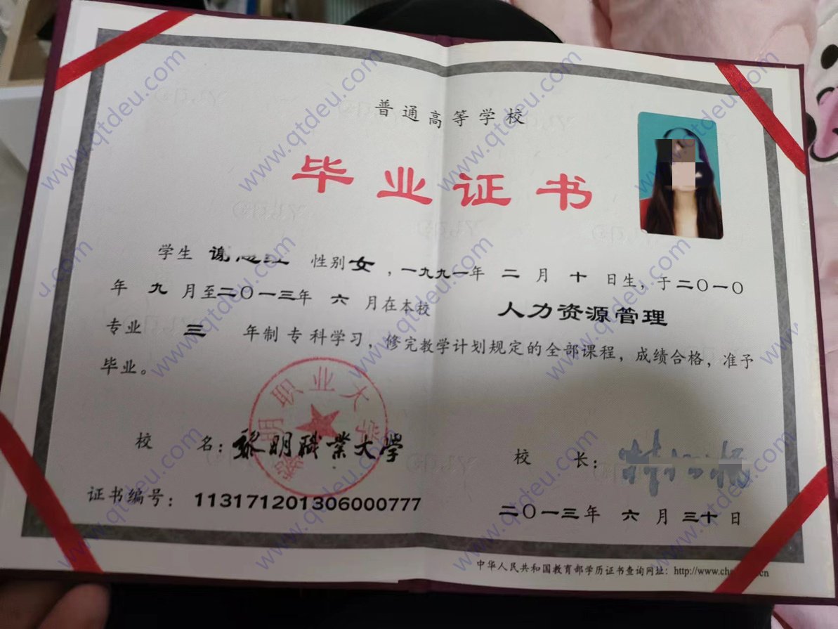 黎明职业大学2013年全日制大专毕业证原版样式图片