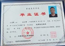 内蒙古化工职业学院毕业证原版样本图