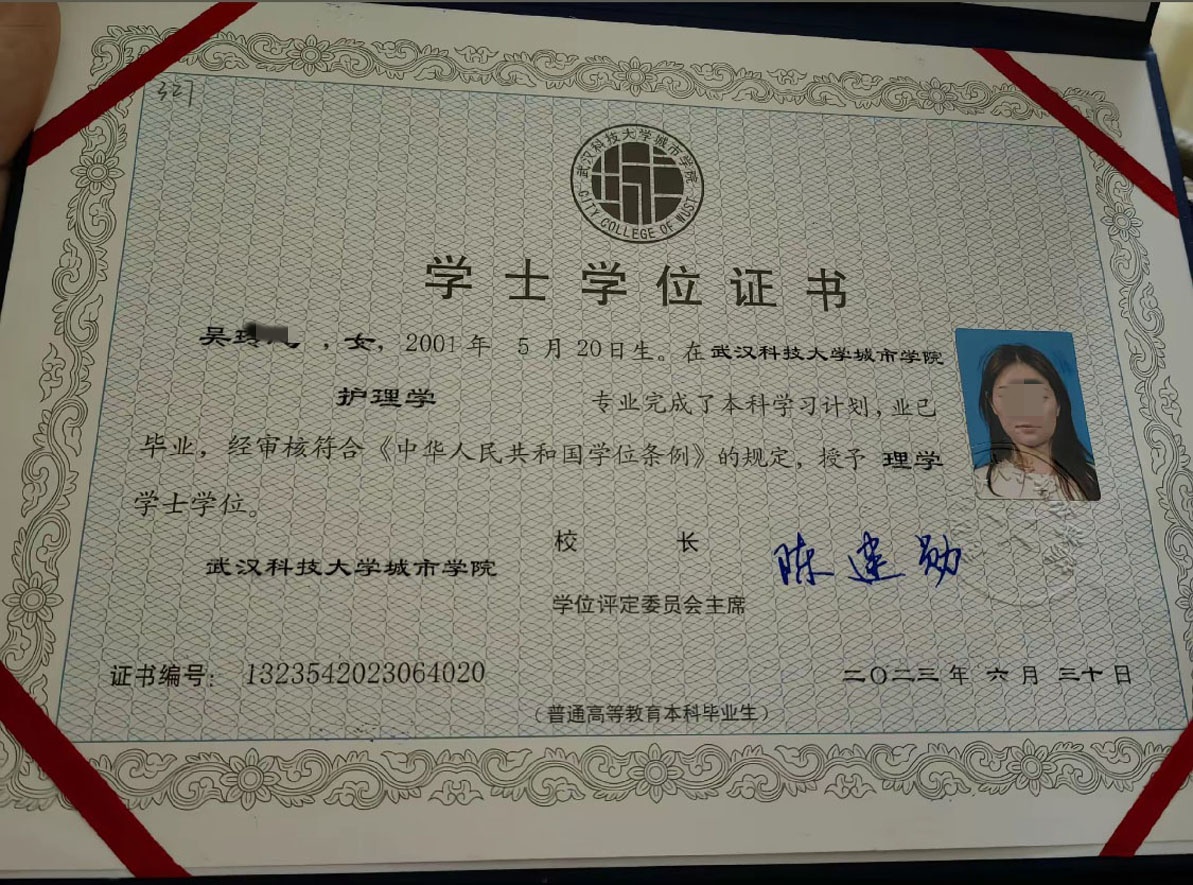 武汉科技大学城市学院23年学士学位毕业证原版样本图片