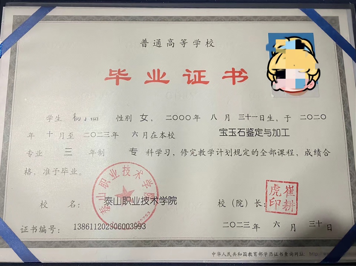 泰山职业技术学院23年全日制大专毕业证原版样本图片